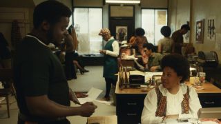 Fred Hampton (Daniel Kaluuya) speaks to Deborah Johnson (Dominique Fishback) in Judas and the Black Messiah