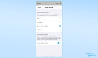 Abode Cam 2 app displaying motion settings