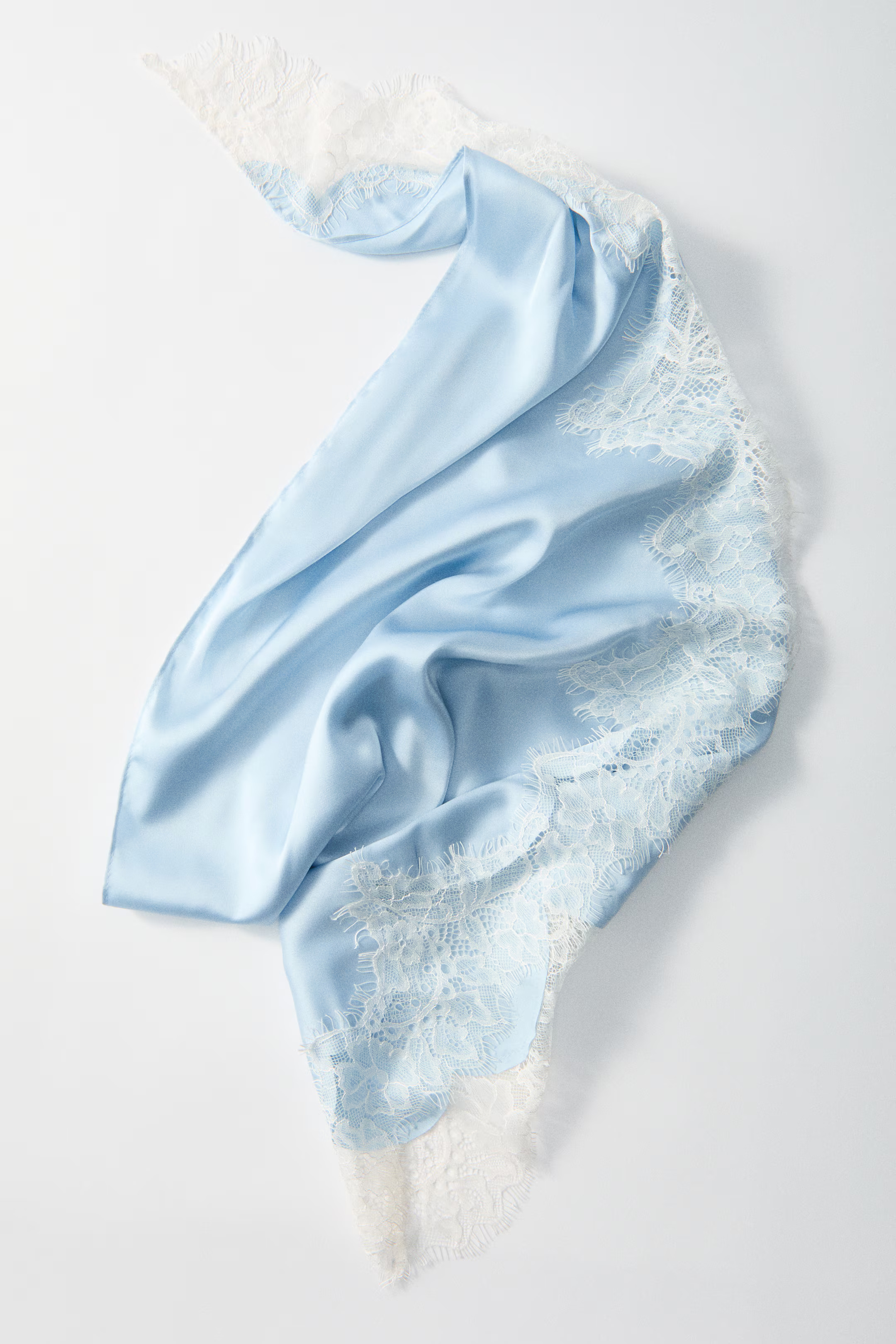 lace trim sky blue satin scarf