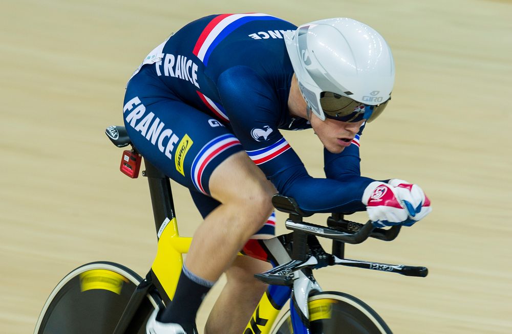 Thomas Boudat of France in action on his Men's Omnium Individual Pursuit