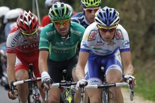 Anthony Delaplace (Saur-Sojasun) takes a turn at the front of the break during stage five.