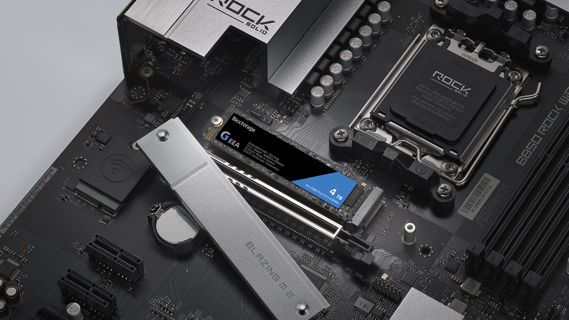 The 4 TB Nextorage G Series EEA gaming SSD installed in a motherboard.