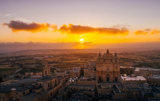 Aerial view of Mdina at sunrise in Malta