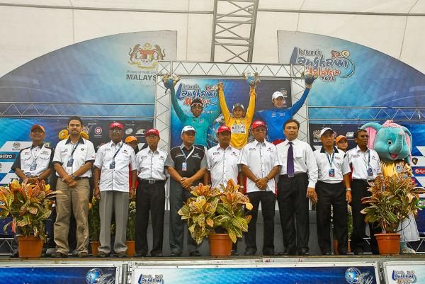 The Tour de Langkawi podium after stage six to Genting Highlands