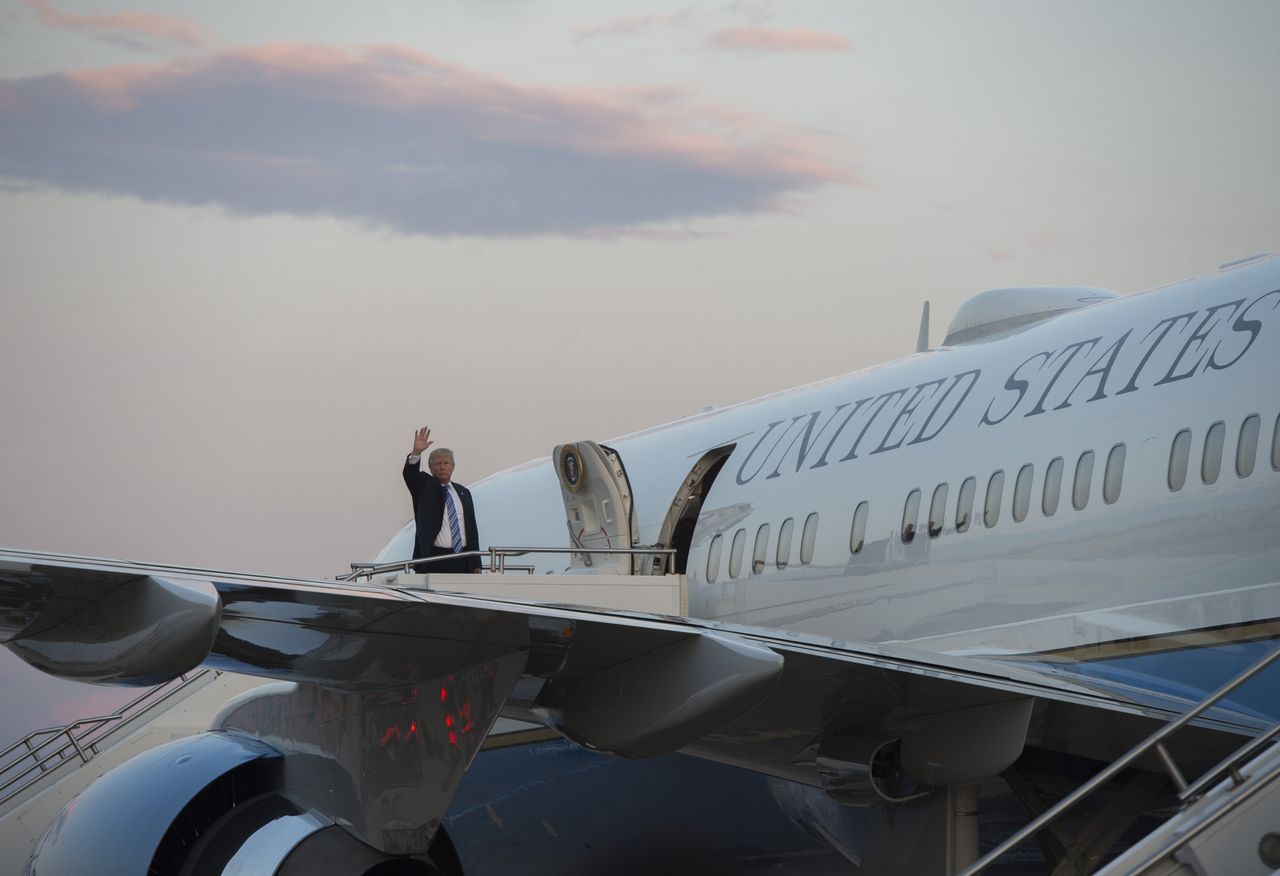 President Trump boards Air Force One.