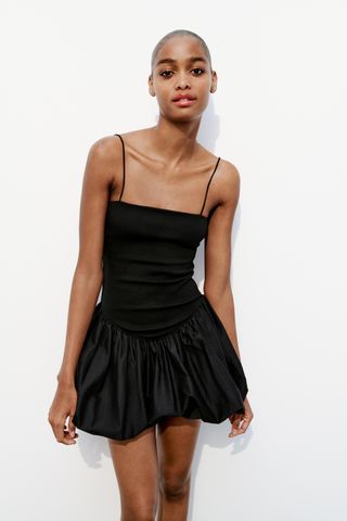 zara, Mixed Rib Poplin Balloon Dress