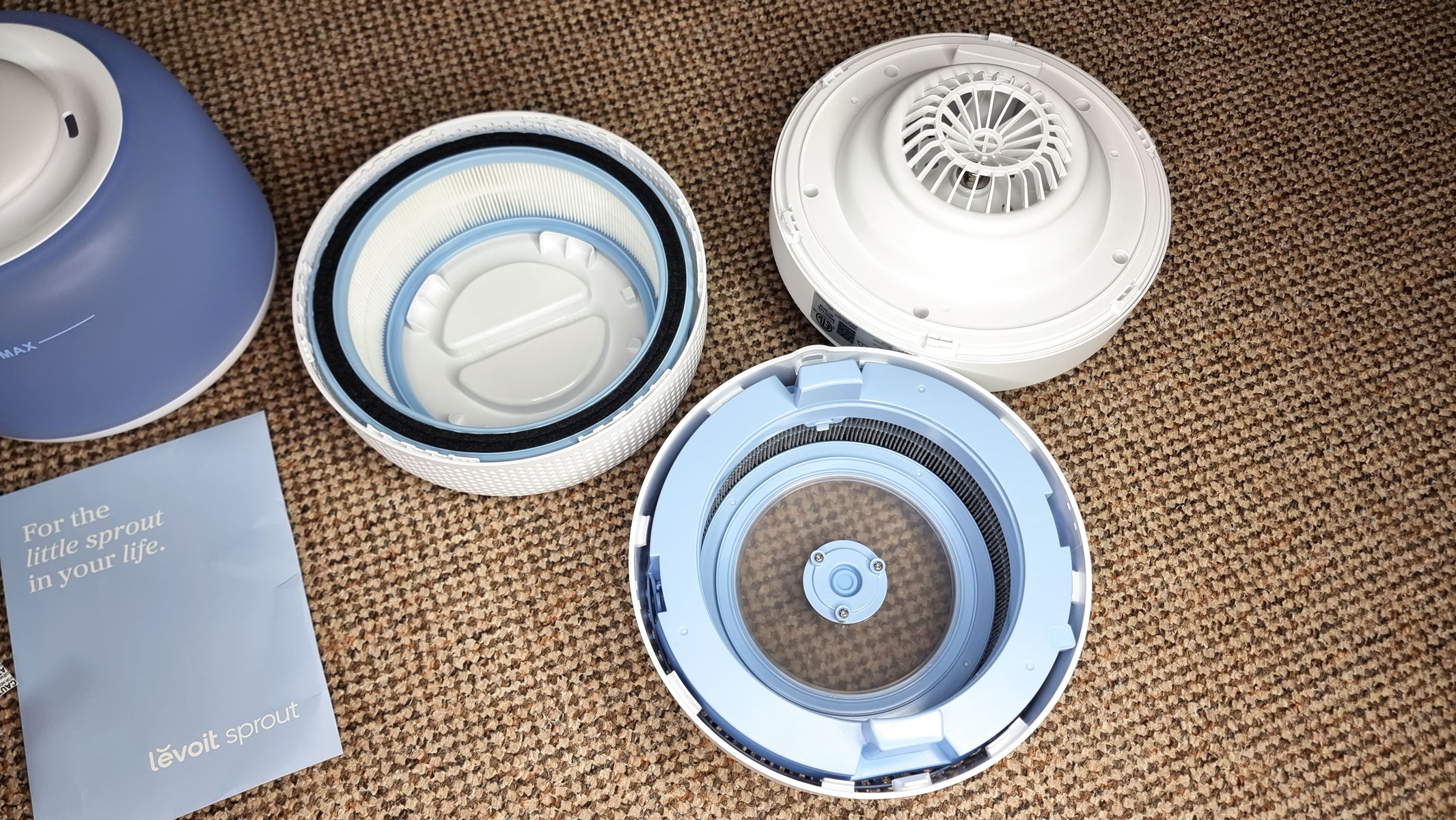 a picture of the disassembled Levoit Sprout Evaporative Humidifier