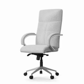 A grey soft office chair with matching arms