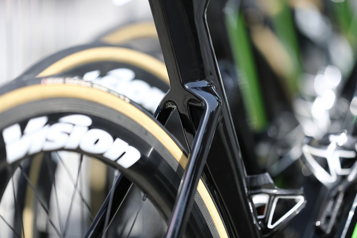 The bike features a sleek rear end