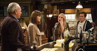 Just as Chrissie White gives Rebecca White her present Lachlan White publicly tells his Mum she was sleeping with Robert. Chrissie and Rebecca fight and as they argue, Rebecca points out they aren't really sisters in Emmerdale.