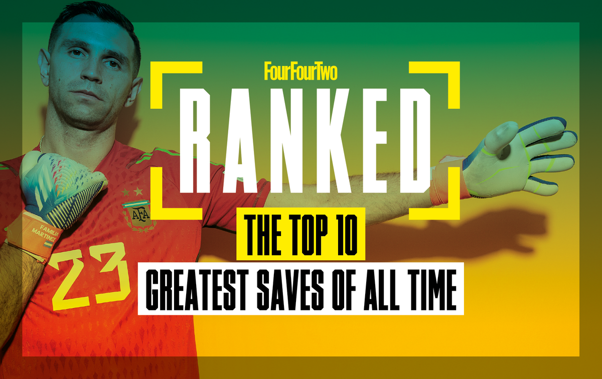 A graphic showing Ranked! The top ten greatest saves of all time and Emi Martinez in the background