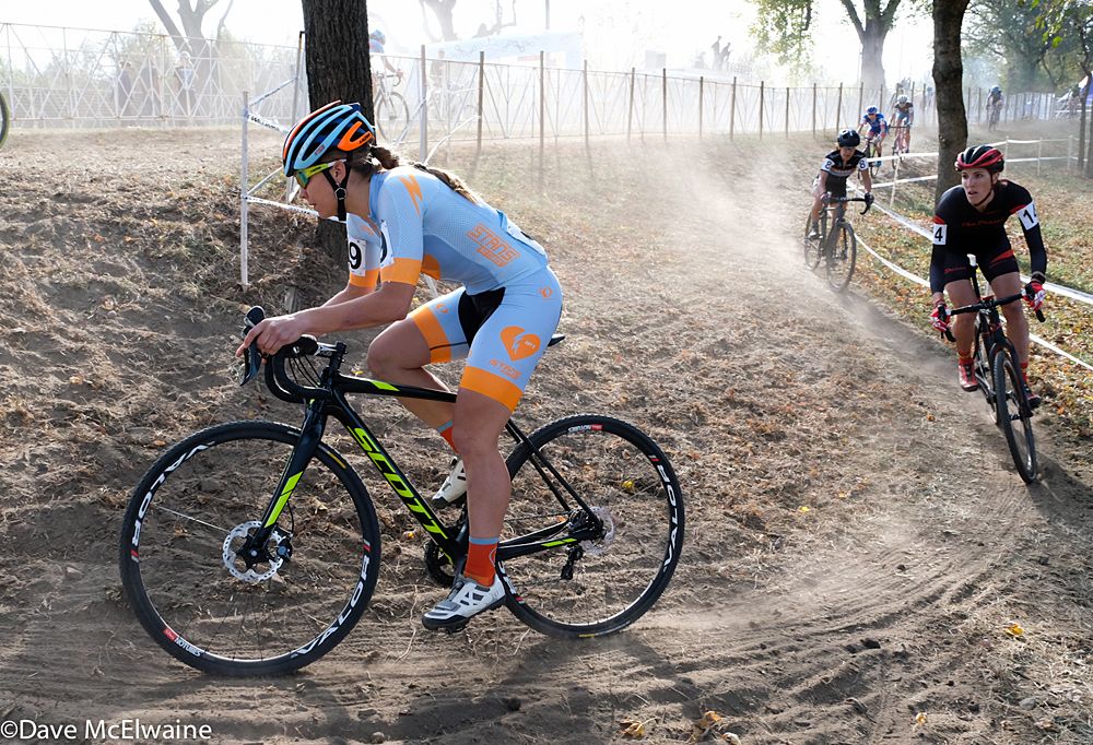 Rebecca Fahringer (Amy D) foundation riding in the top ten early in the race