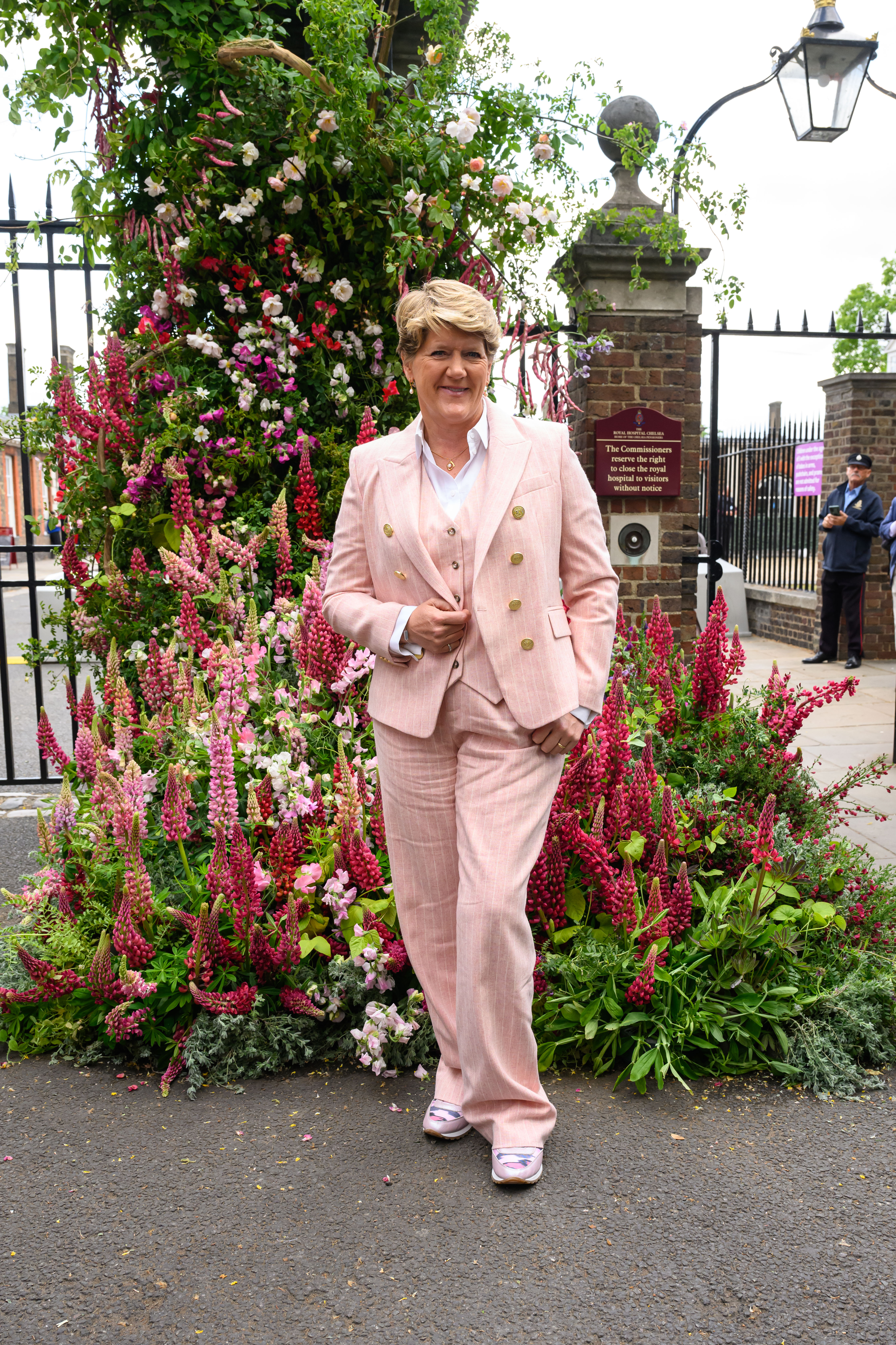 Clare Balding wearing a pink suit