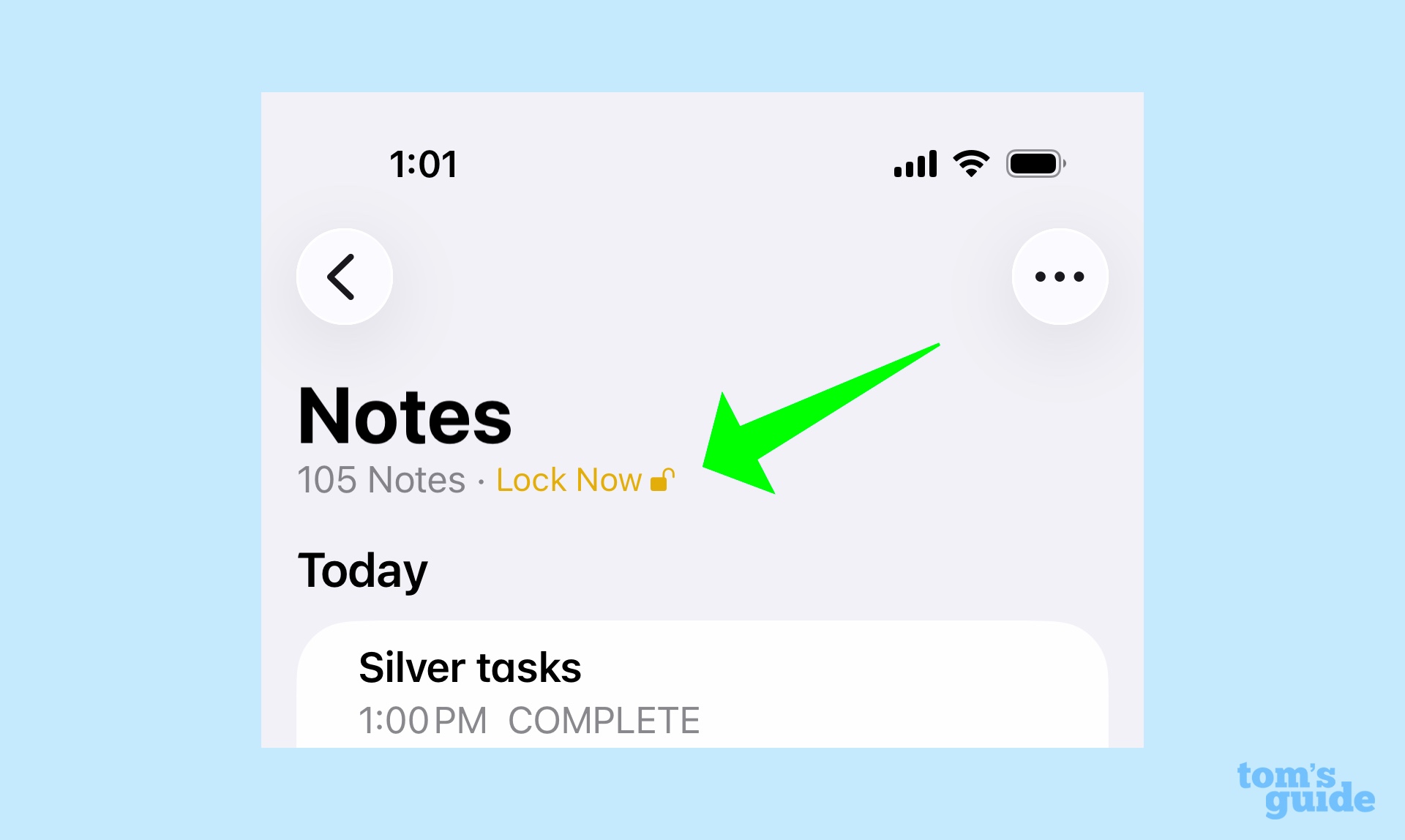 locking a note that&#039;s been opened by tapping the Lock Now command
