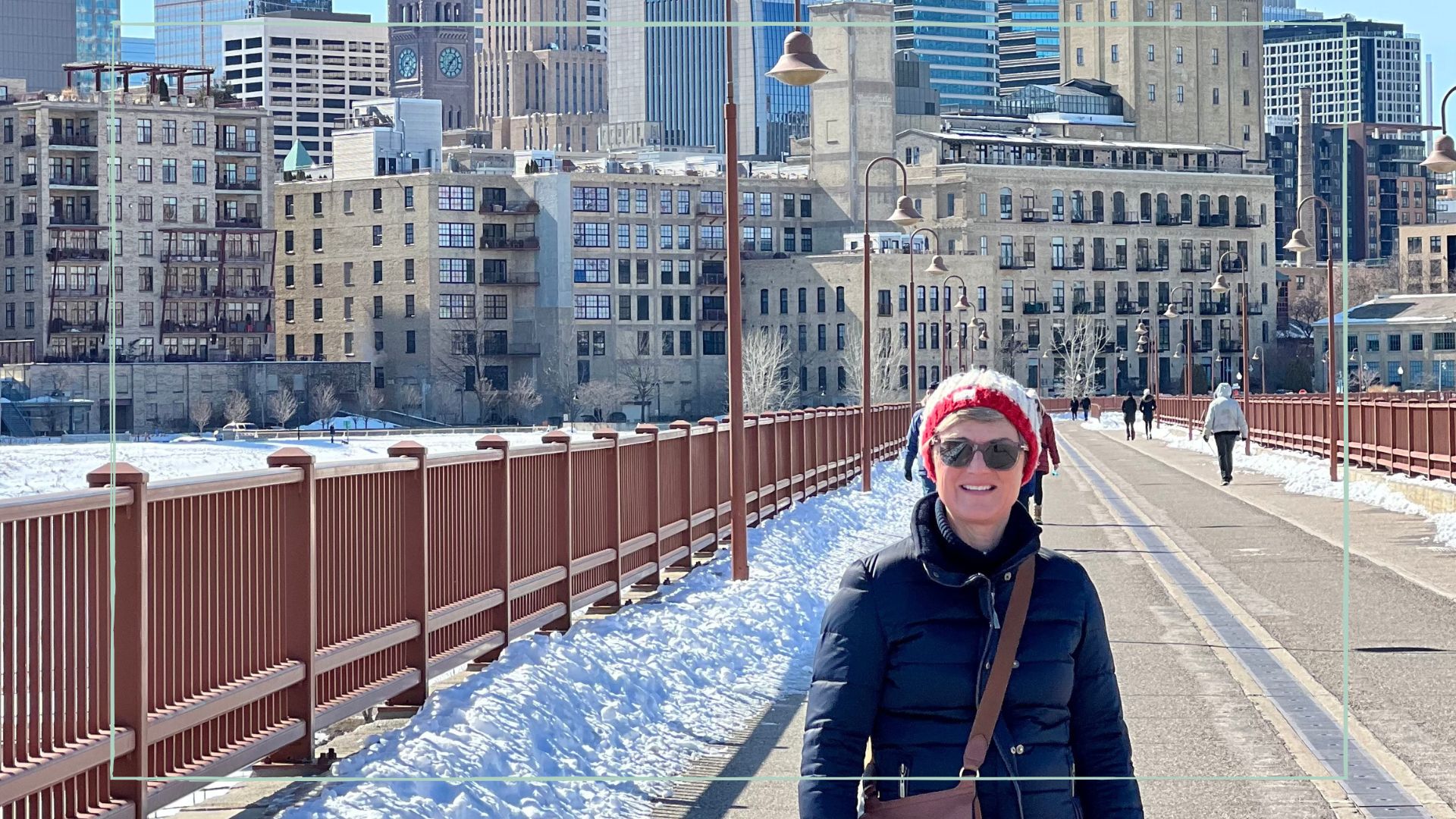 Roberta Twidale on a bridge Minneapolis