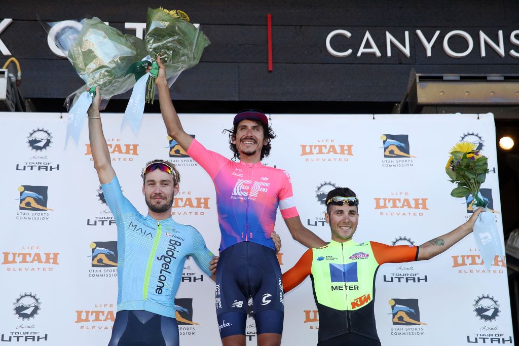 McCormick, Morton and Velasco on the stage 5 podium at the Tour of Utah