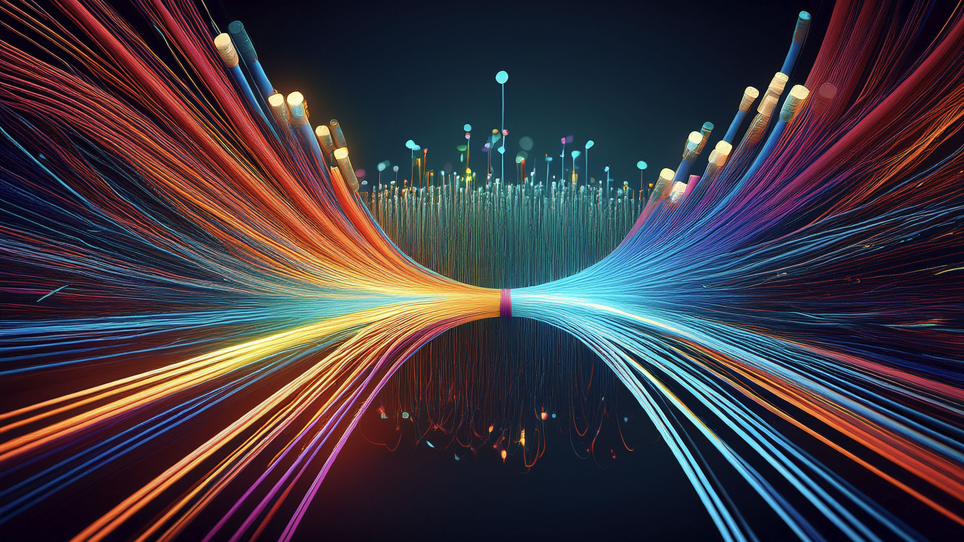 A conceptual image showing a bundle of fibre optic cable bottlenecking in the middle.