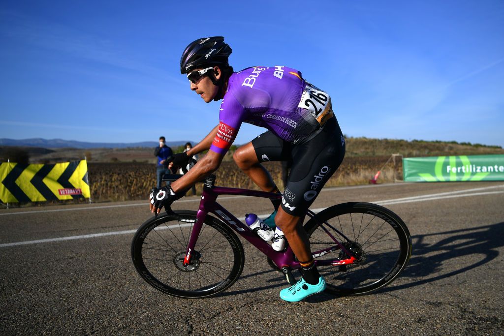 AGUILAR DE CAMPOO SPAIN OCTOBER 29 Juan Felipe Osorio Arboleda of Colombia and Team Burgos BH Breakaway during the 75th Tour of Spain 2020 Stage 9 a 1577km stage from Cid Campeador Military Base Castrillo del Val to Aguilar de Campoo lavuelta LaVuelta20 on October 29 2020 in Aguilar de Campoo Spain Photo by Justin SetterfieldGetty Images