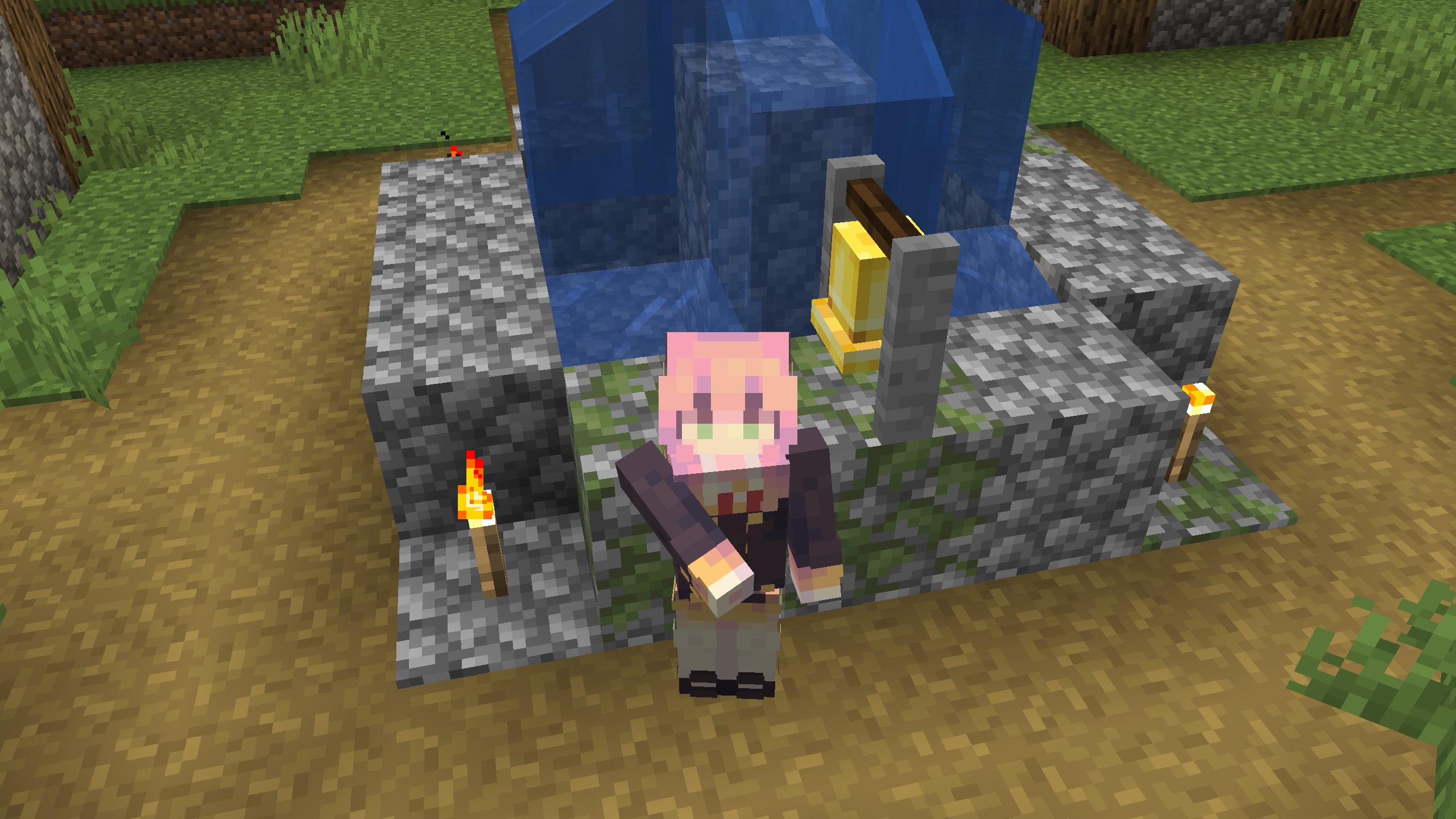 Minecraft skin -Anya Forger with pink hair wearing a black and gold school uniform