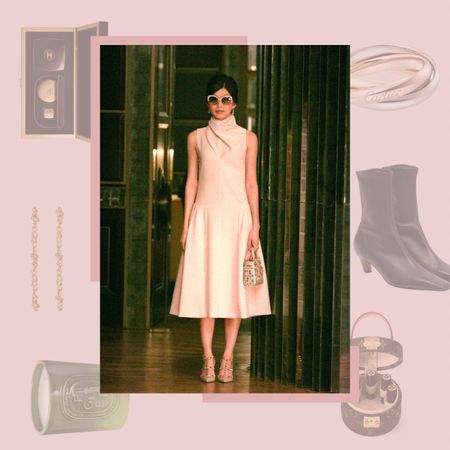 image of Gemma Chan in Crazy Rich Asians with gift guide products around it