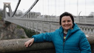 Susan standing on Bristol Suspension Bridge for Susan Calman&#039;s Grand Day Out season 7