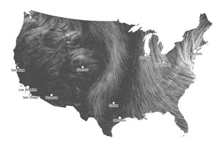 A screenshot of winds from Hurricane Sandy at 12 p.m. Eastern, Monday (Oct. 29). Gusts already exceed 50 mph in places.