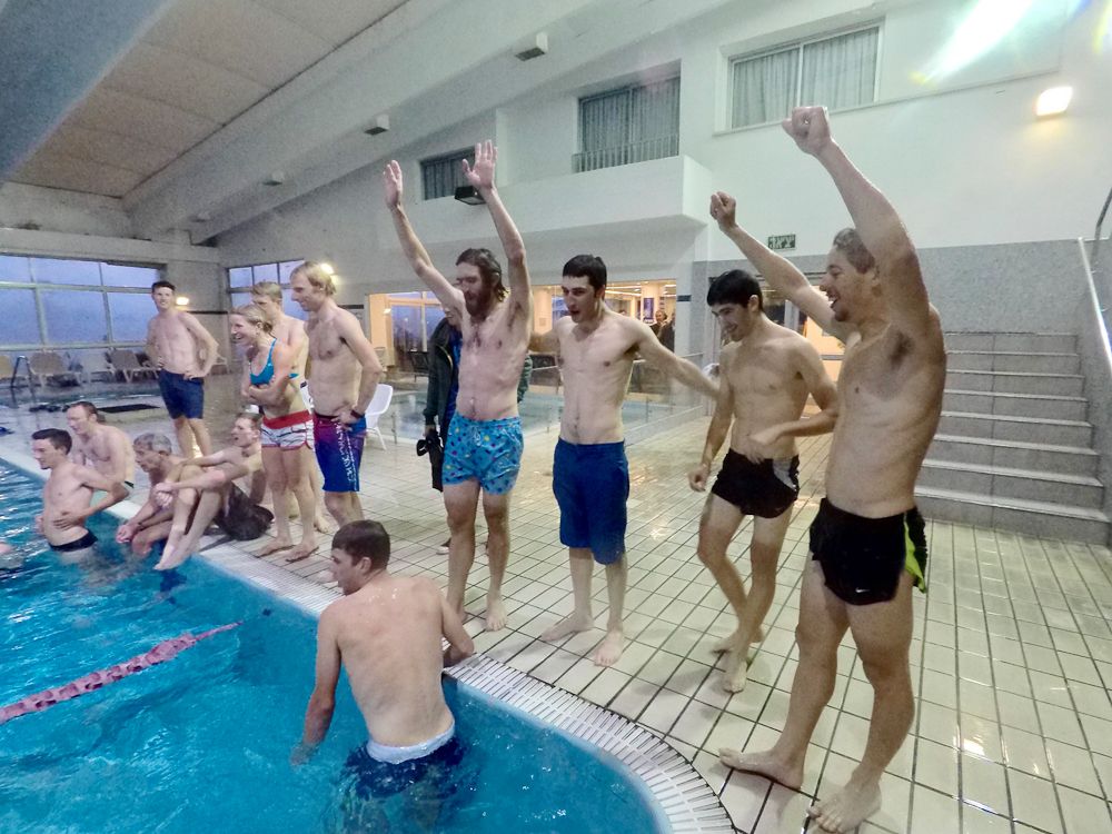 Riders take a dip at a spa near Akka