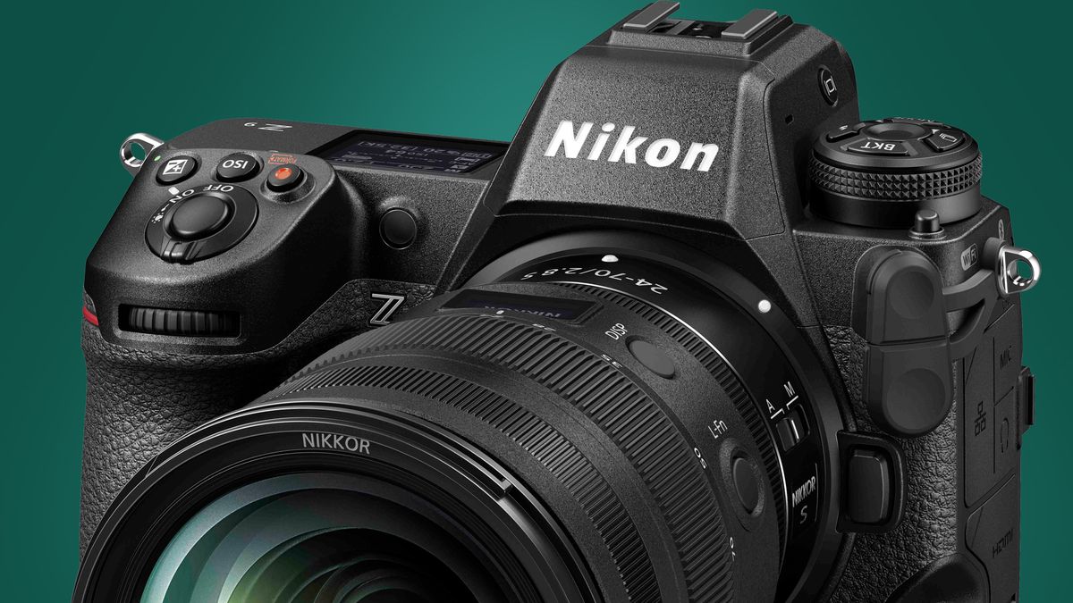 The Nikon Z9 camera on a green background