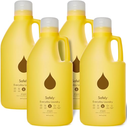 Safely Everyday Laundry Detergent Liquid Soap,bright 4 Pack&amp;ndash;plant Powered,natural &amp;amp; Highly Concentrated-Fight Stains &amp;amp; Wash Away Dirt, Impurities While Preserving Colors, Gentle on Skin, 64 Fl Oz Each
