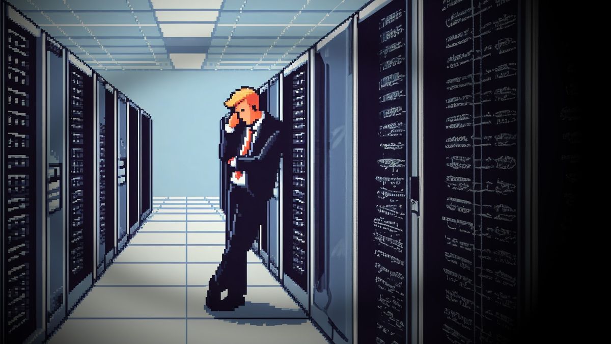 Dude leaning up against servers, pixel art