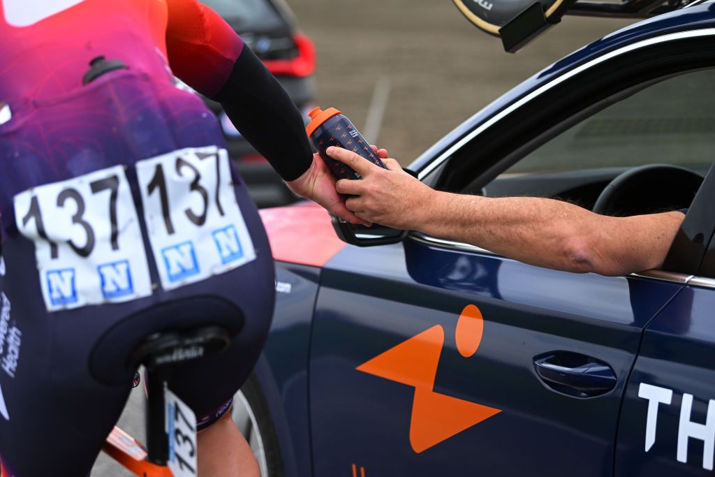 BREDENE BELGIUM MARCH 17 Detailed view of Matthew Gibson of The United Kingdom and Team Human Powered Health in the feed zone during the 21th Bredene Koksijde Classic 2023 a 1916km one day race from Bredene to Koksijde on March 17 2023 in Koksijde Belgium Photo by Luc ClaessenGetty Images