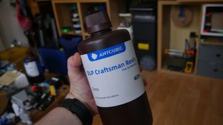Bottle of Anycubic resin