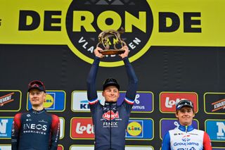 Mathieu van der Poel takes centre stage on the Tour of Flanders podium