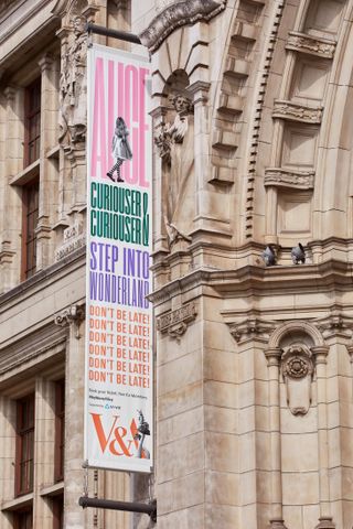 'Alice: Curious and Curiouser' banner outside V&A Cromwell Road