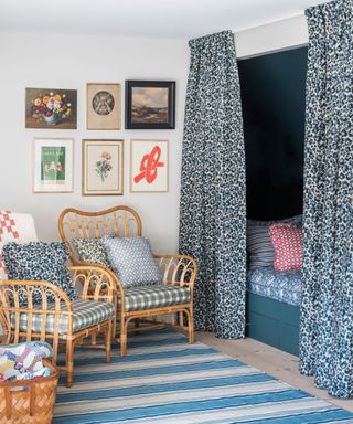 bed nook with leopard print curtains