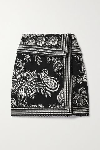 Wrap-Effect Floral-Print Organic Cotton-Twill Mini Skirt