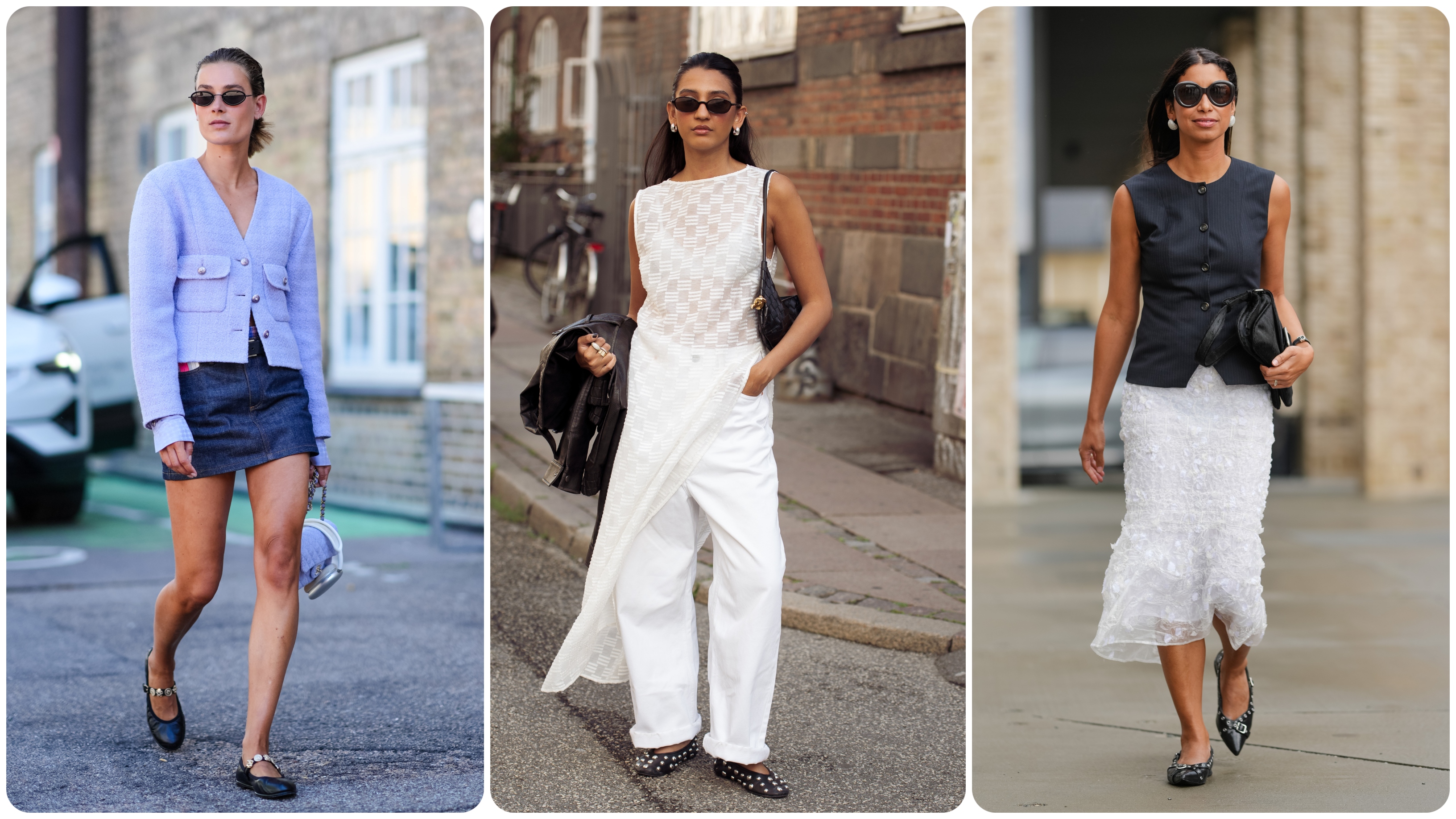collage of women wearing studded ballet flats 