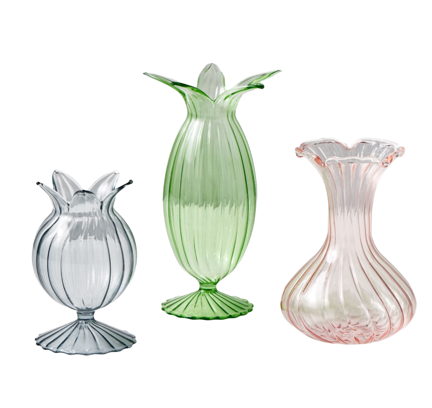 Set of three pastel bud vases