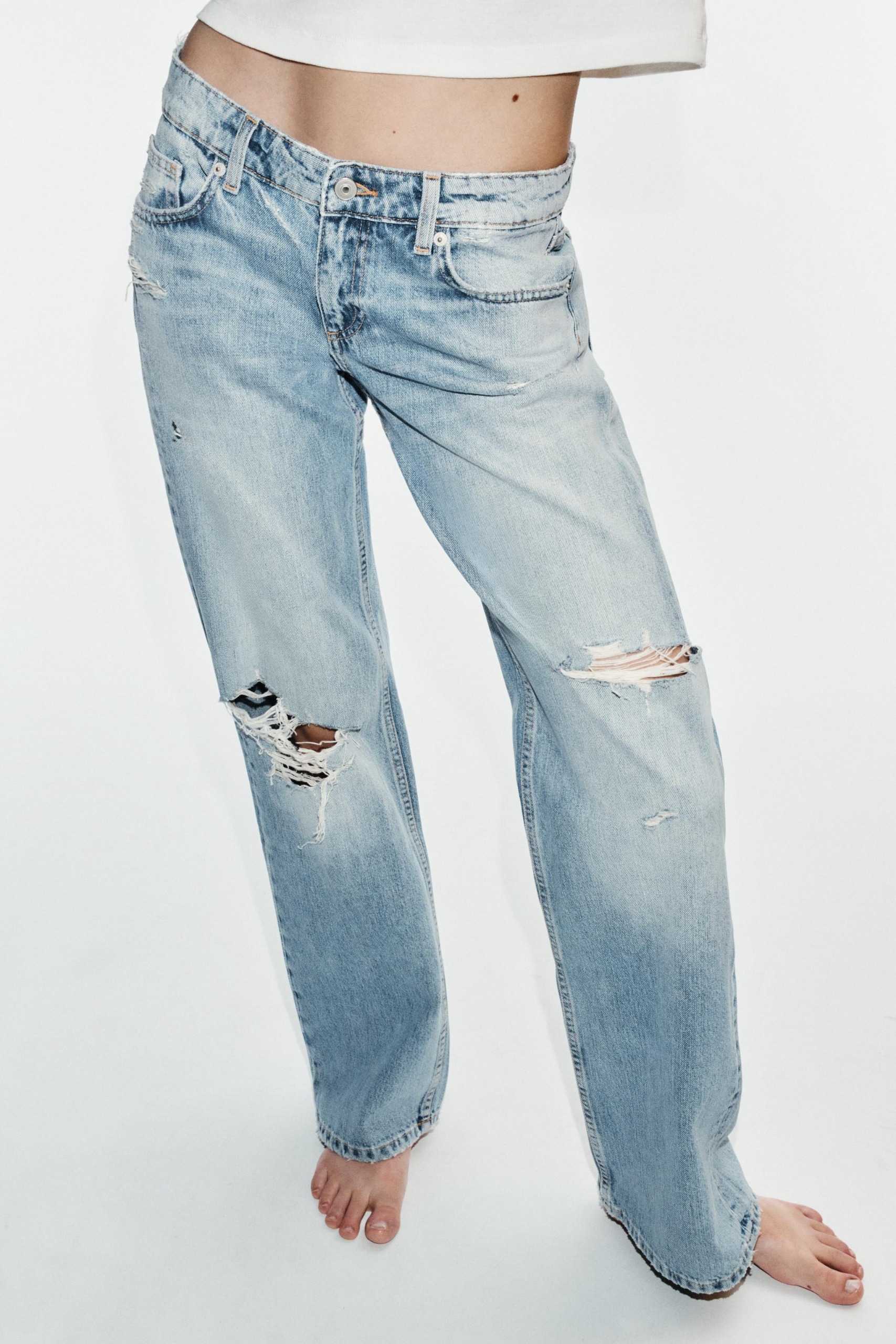 Trf Low-Rise Wide-Leg Ripped Jeans - Blue - 25 (us 0)