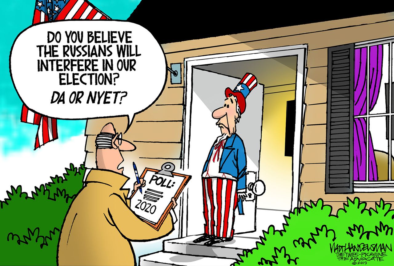 Political Cartoon U.S. Russian Interference 2020