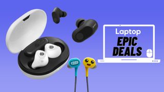 SteelSeries Arctis GameBuds, Sony inzone buds, PowerA Peely wired earbuds against blue gradient background.