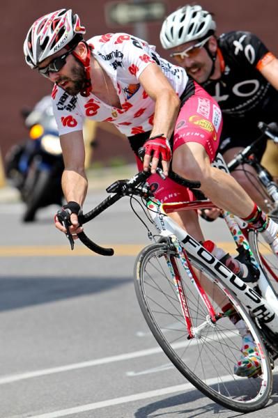 Cameron Cogburn (Mt. Borah) leans through a turn.