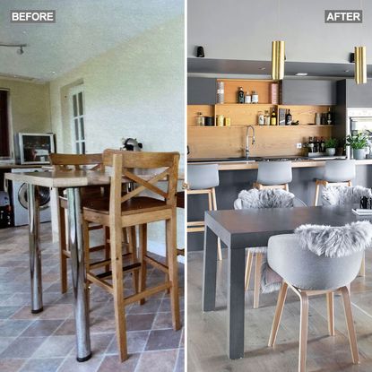 kitchen makeover with dining table and chair