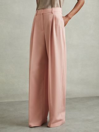 Double Pleat Wide Leg Trousers in Pink