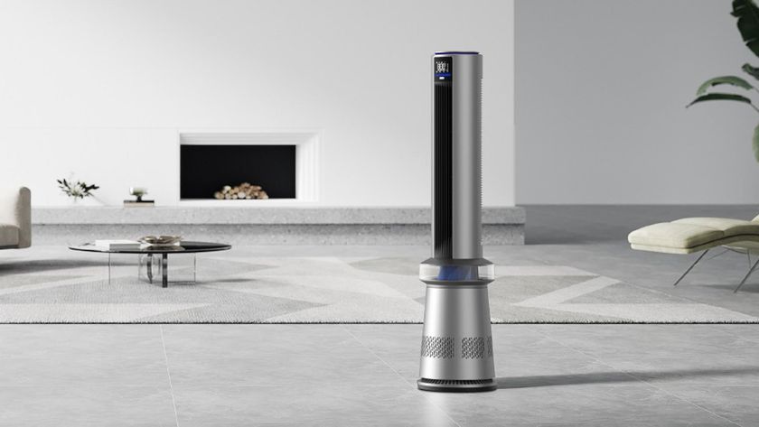 Dreo MC710S air purifier shown in a modern living room