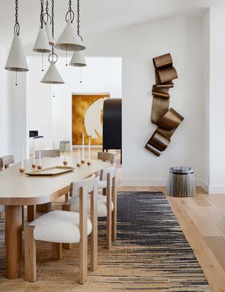 an irregularly shaped dining table
