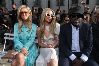 Nicky Hilton Rothschild, Paris Hilton and Editor-In-Chief of British Vogue Edward Enninful attend the Stella McCartney in Womenswear Spring/Summer 2024 show as part of Paris Fashion Week on October 02, 2023 in Paris, France