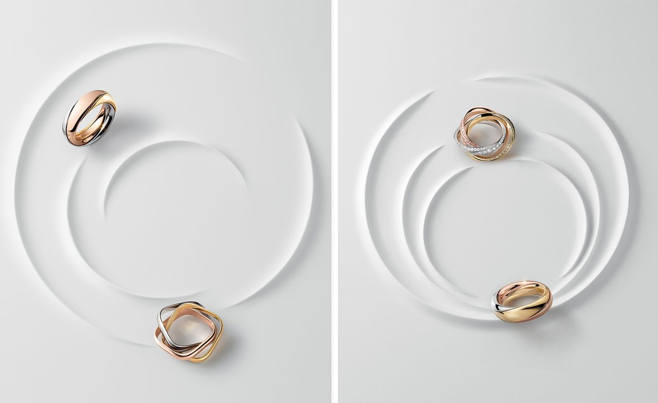 Cartier Trinity gold rings, with three metals intertwined