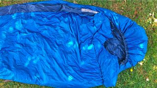 Alpkit Pipedream 400 sleeping bag with neck baffle up