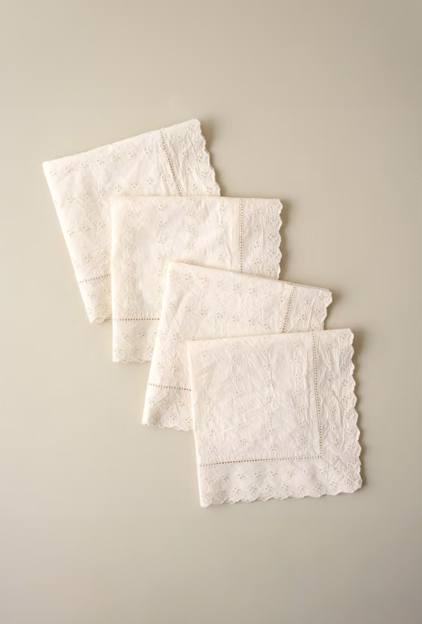 Set of four white eyelet napkins from Magnolia